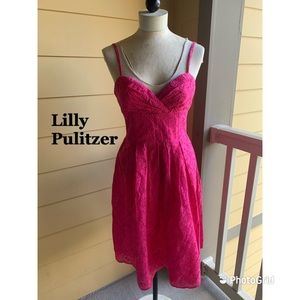 Lovely Royal Palm LILLY PULITZER Fuchsia Pink Eyelet Dress 2
